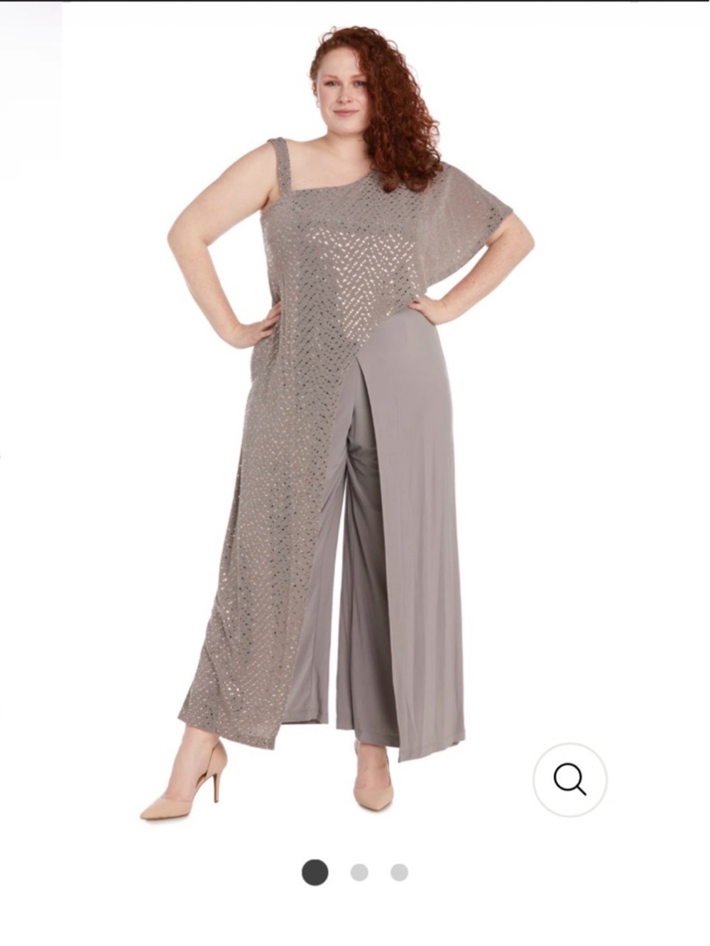 Plus Size Taupe One-Shoulder Jumpsuit with Draped Overlay Size 16